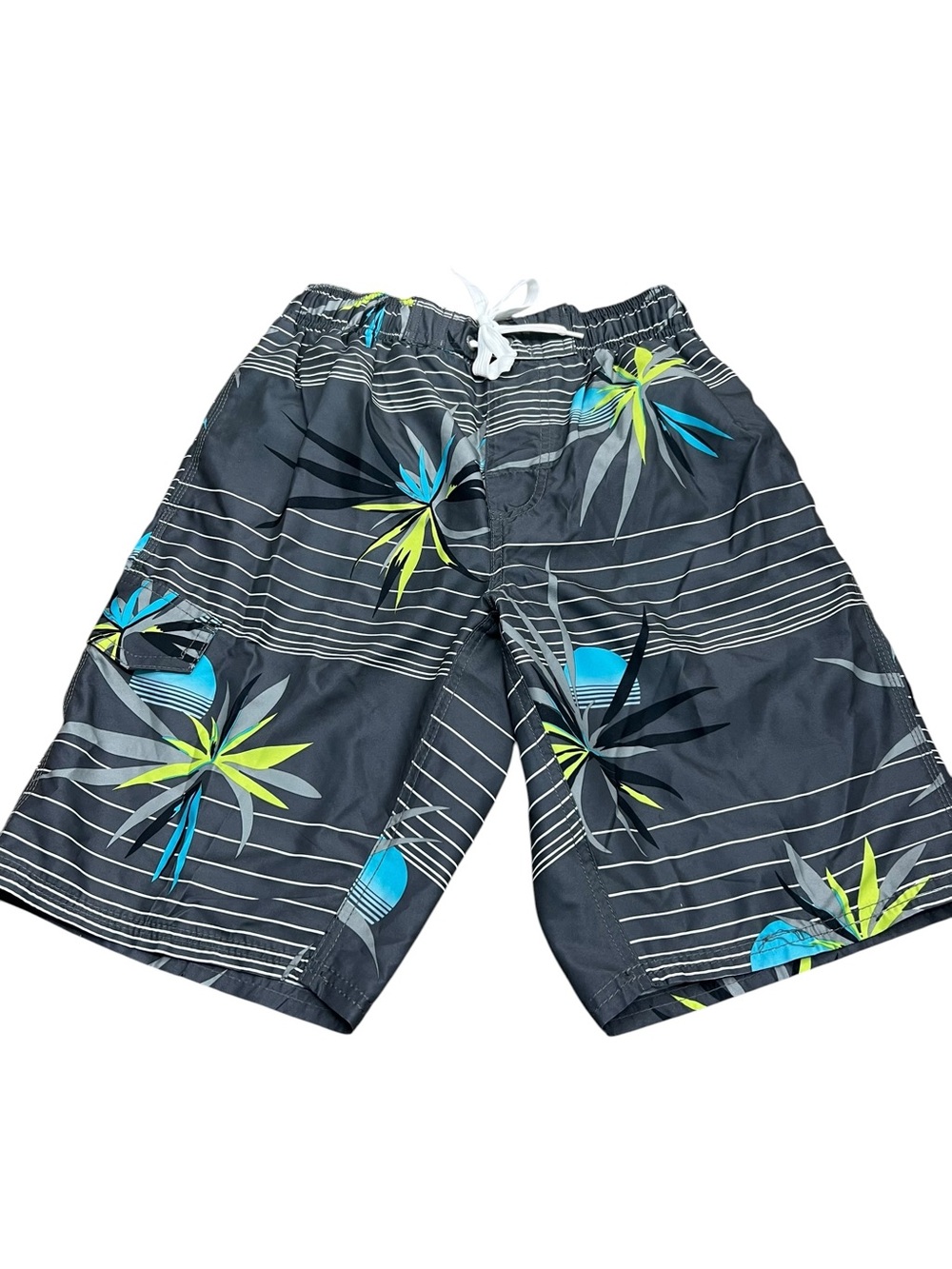 Kavu Surf Men's Tropical Stripe Swim Trunks in Charcoal with Blue & Lime Size S